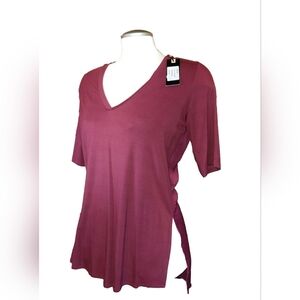 Chic Burgundy Deep V-Neck Women's Top With Zipper In The Back